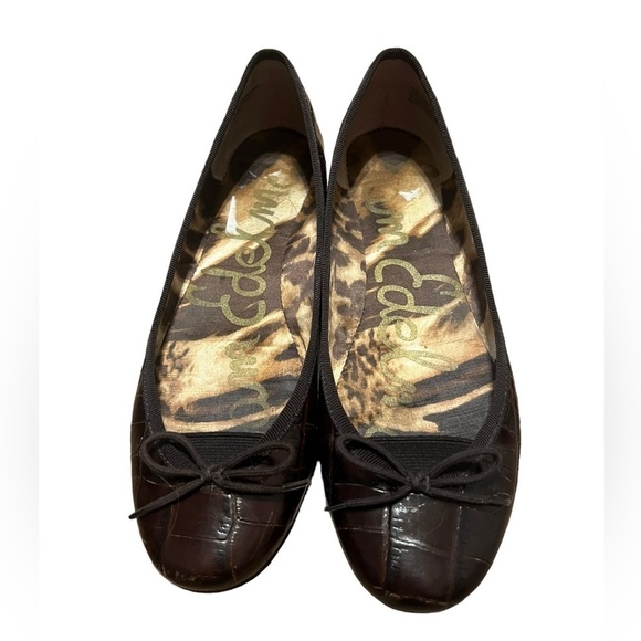 Sam Edelman Candela brown leather croc print ballet flats - Picture 1 of 8